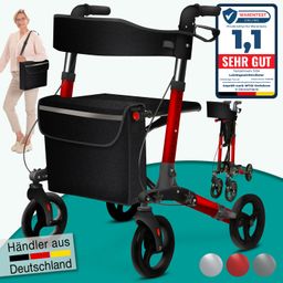aktivshop Rollator Leichtgewichtrollator mit Stockhalter, Einkaufstasche & Rückengurt
